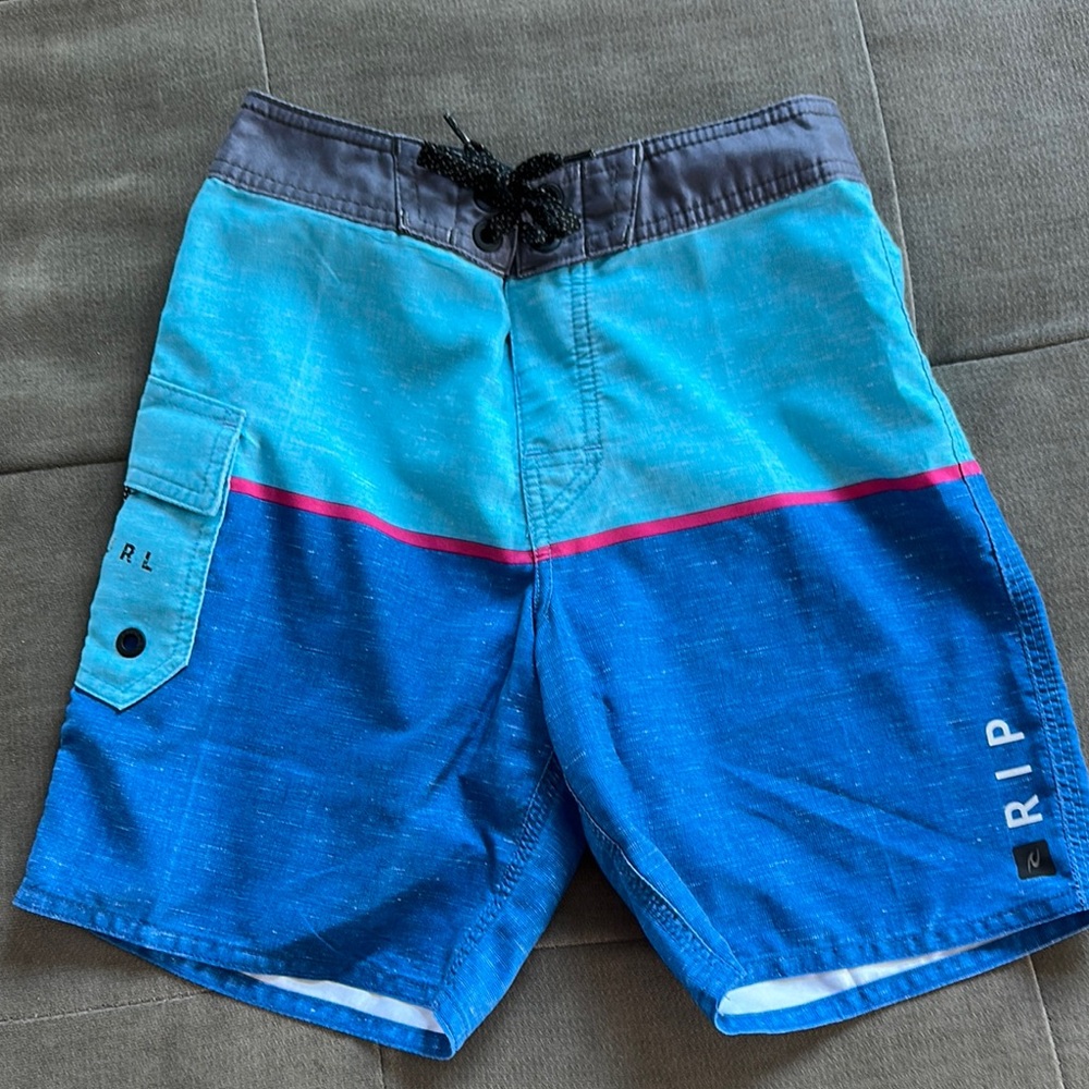 Boys Rip Curl Blue and Gray Swim Trunks with Sporty Design Size 22 (Est. 6-7)